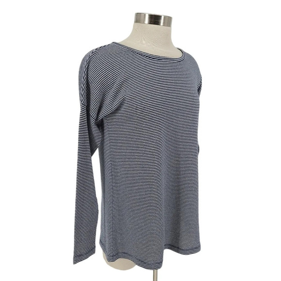 Soft Surroundings Shirt Navy Striped French Key Long Sleeve Cutout Back Top - Picture 3 of 6